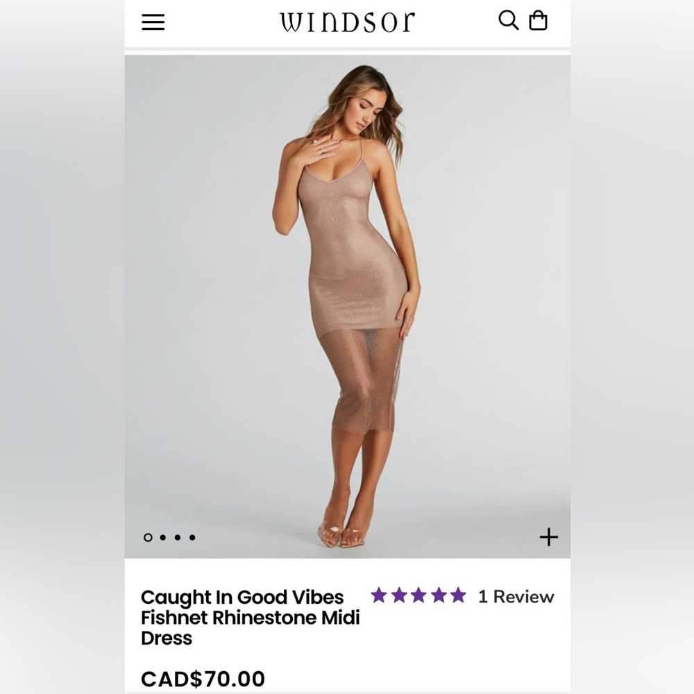 WINDSOR’s Caught In Good Vibes Fishnet Rhinestone Midi Dress